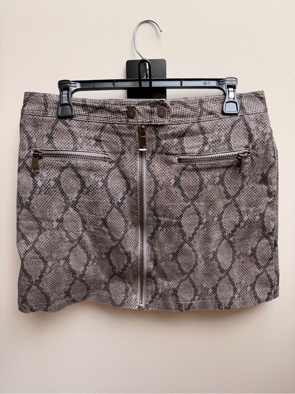 She + Sky Snake-Print Zip Mini Skirt in Gray Taupe